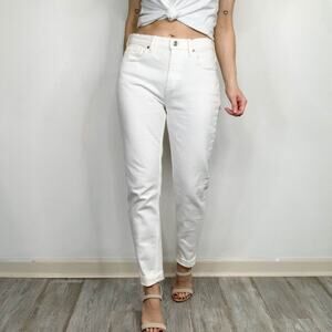 EVERLANE high rise white jeans tapered leg nautical preppy stretch cotton 2768